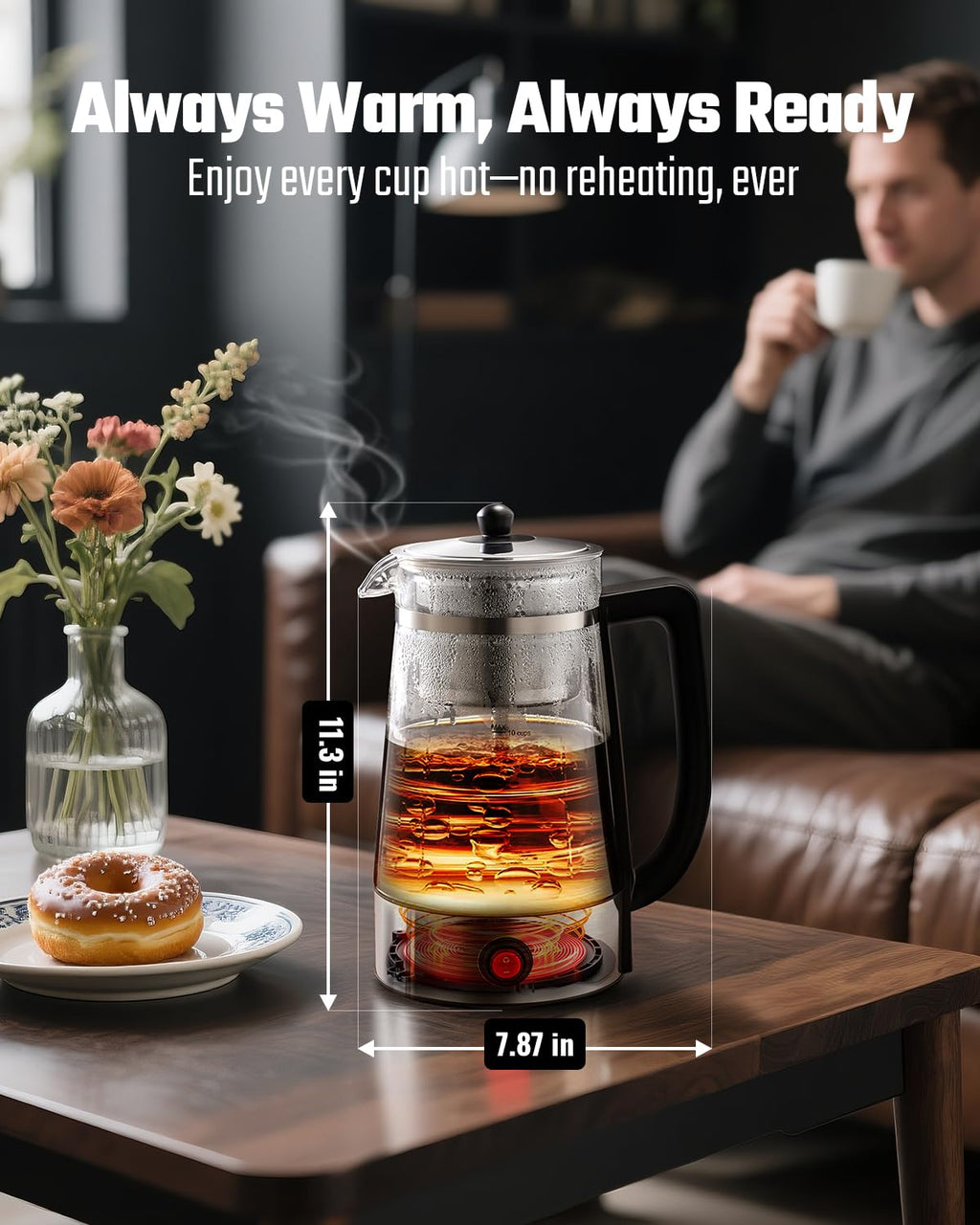 10-Cup Electric Percolator Coffee Pot with Borosilicate Carafe V4441