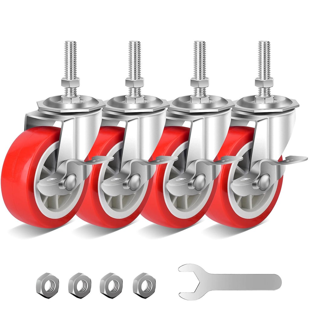 3 Inch Heavy Duty Stem Casters Swivel Wheels with Brake, Set of 4 A8691