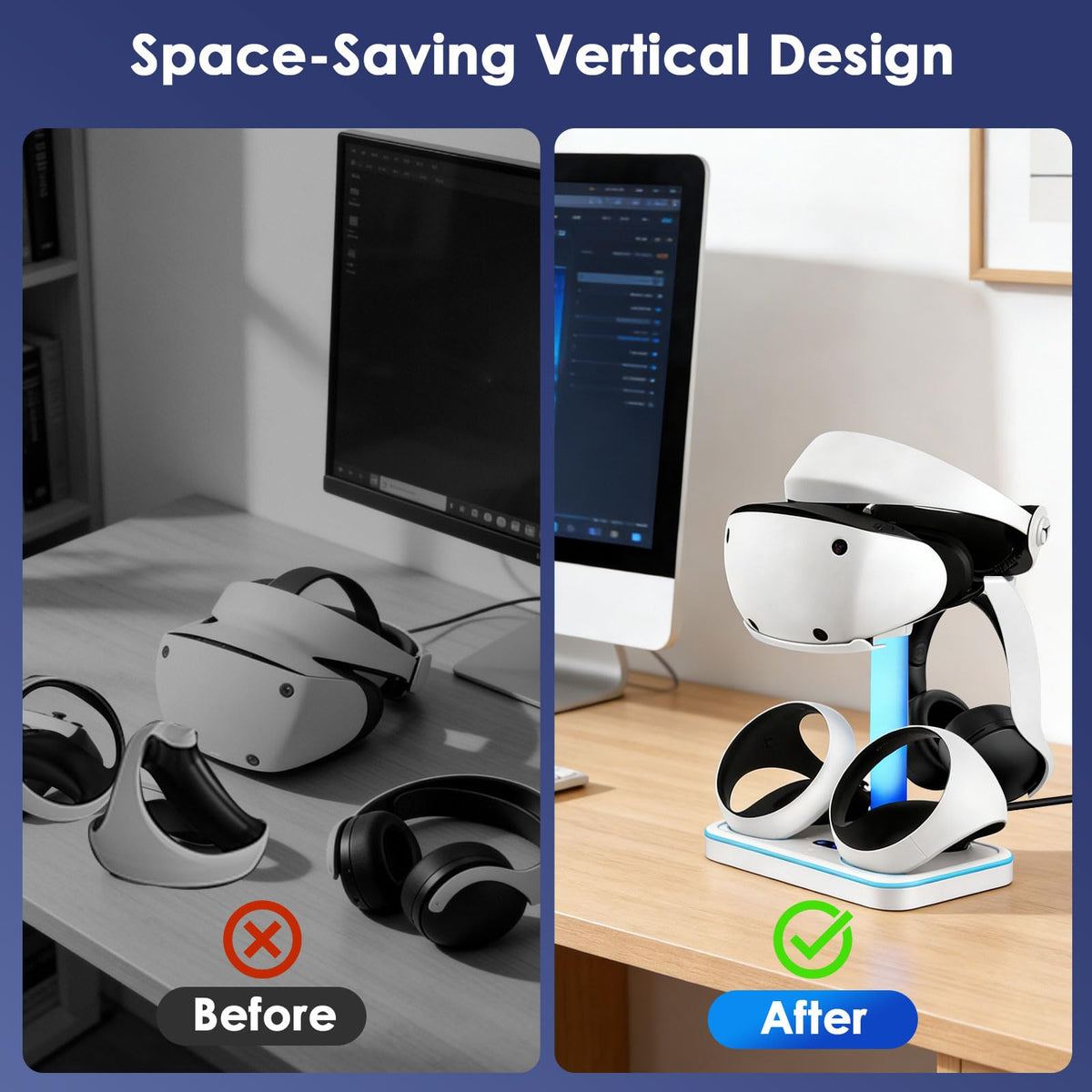 Charging Stand for PlayStation VR2 with Controller Charging Dock and Type-C Cable J4878