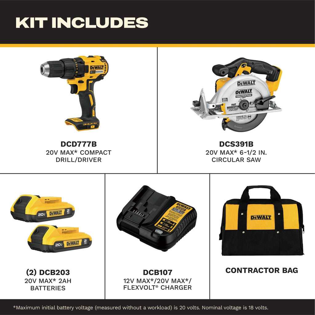 20V MAX Cordless Drill Driver and Circular Saw Combo Kit with 2 Ah Batteries and Charger Z5694