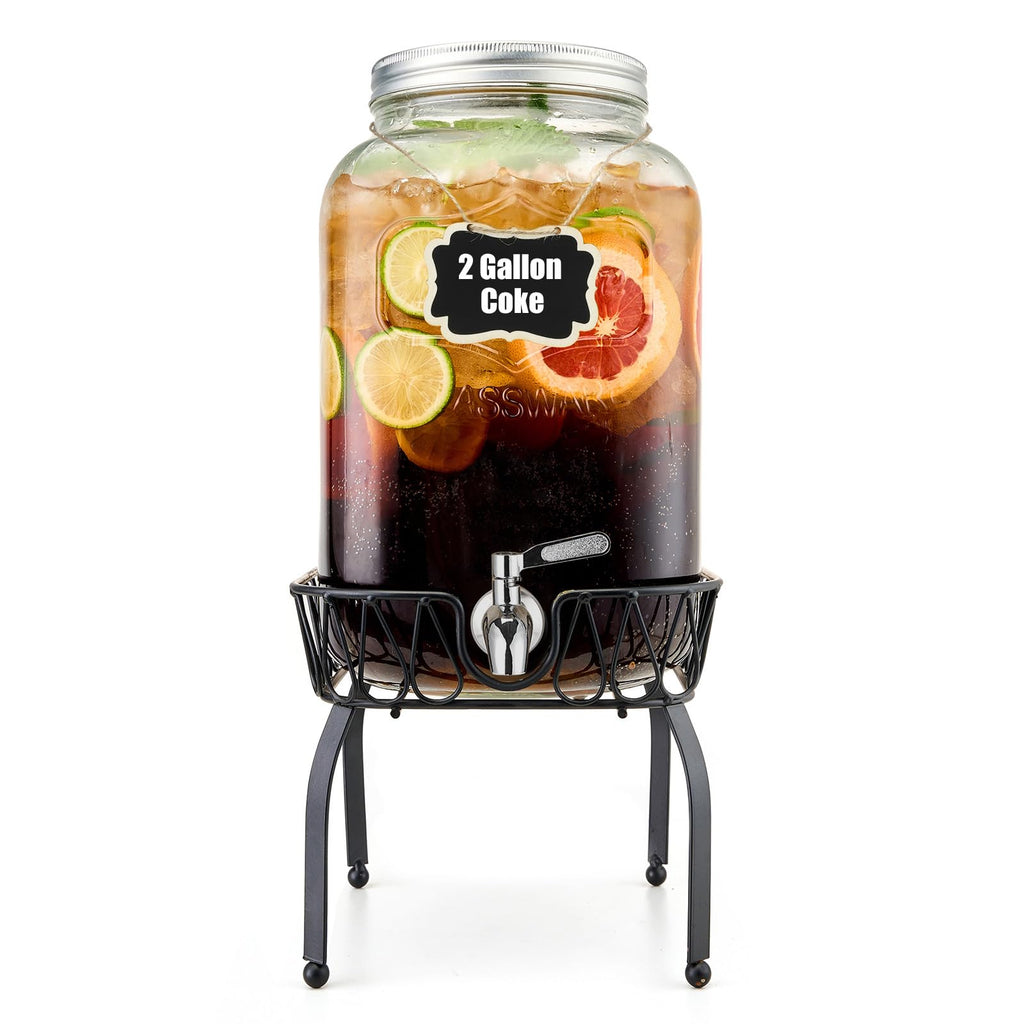 2 Gallon Glass Beverage Dispenser with Stand and Lid F553927