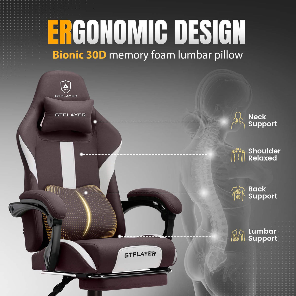 Brown Ergonomic Gaming Chair with Foot Rest E303667