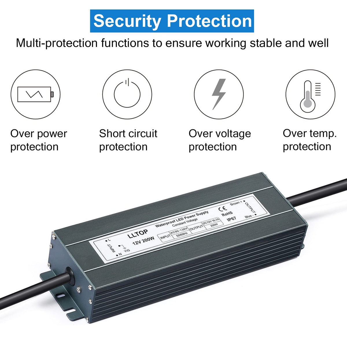 12V DC Waterproof IP67 Power Supply 200W 16.7A U919277
