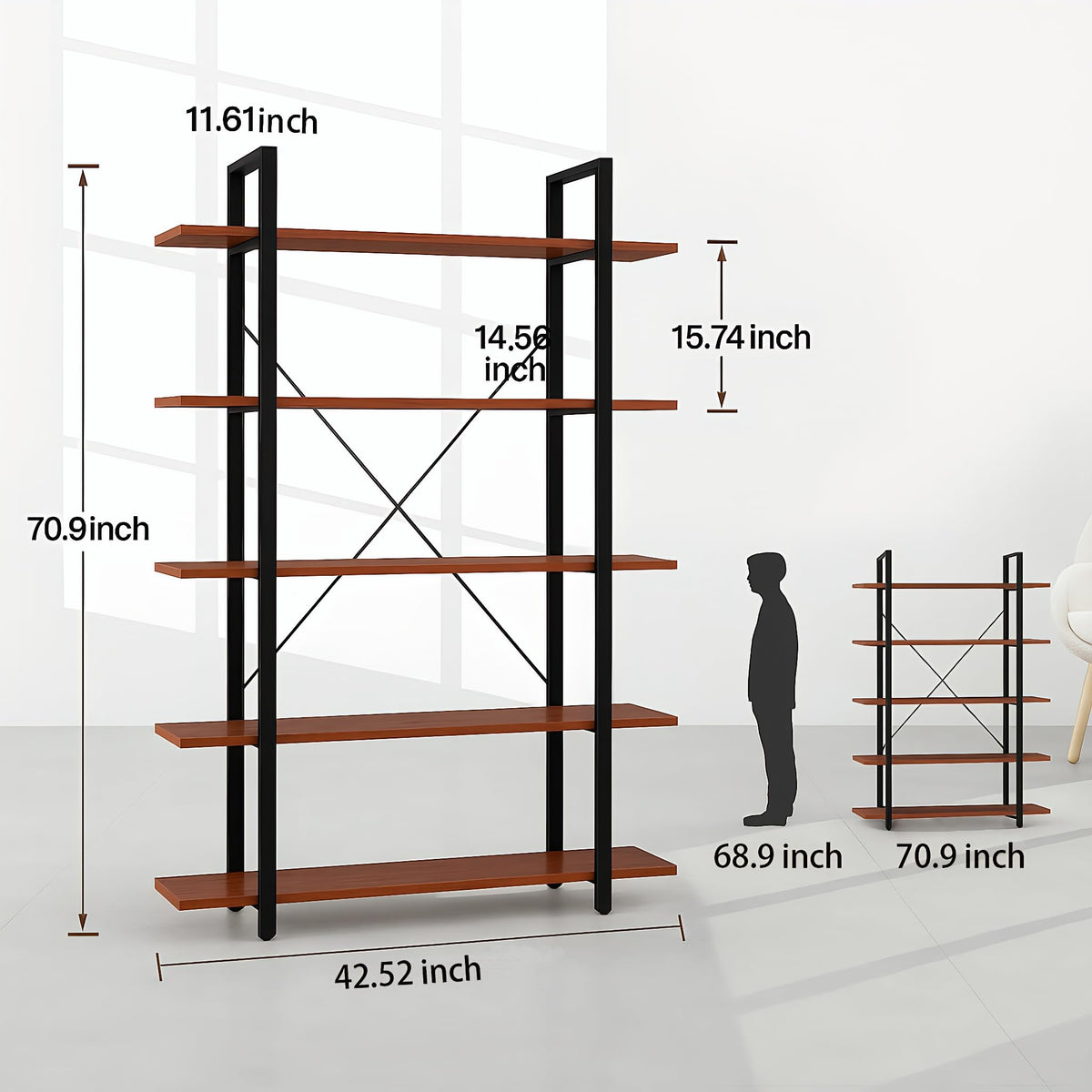 5 Tier Wood and Metal Bookshelf F87348