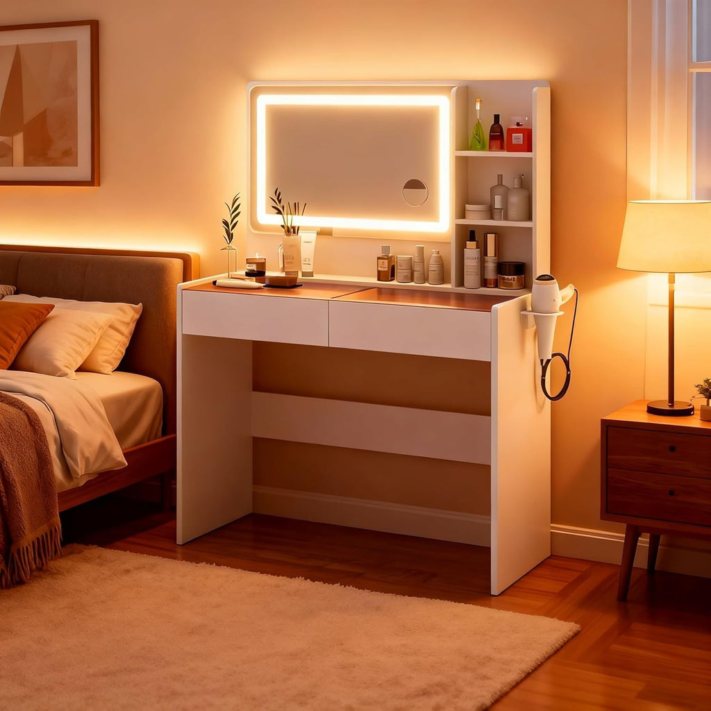White Makeup Vanity Desk with LED Mirror K89344