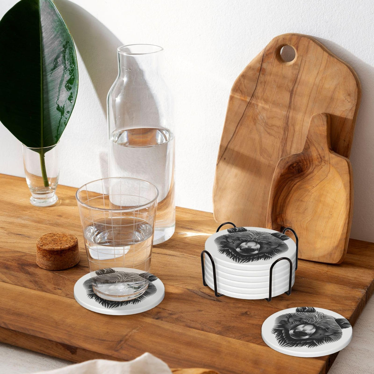 Black and White Bear Head Ceramic Coasters Set of 6 F4612