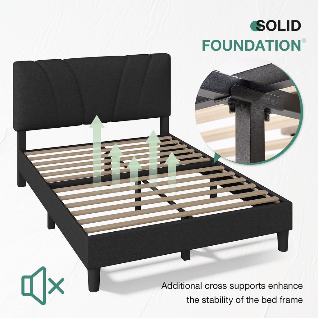 Queen Size Linen Upholstered Bed Frame with Headboard Z283264
