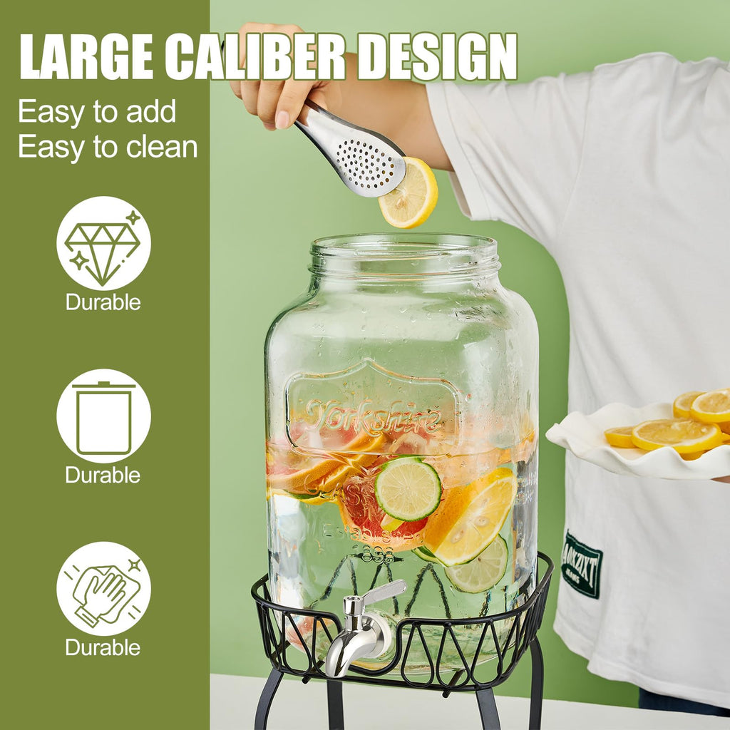 2 Gallon Glass Beverage Dispenser with Stand and Lid F553927