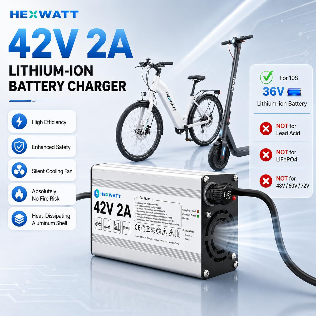 42V 2A Electric Scooter & Ebike Charger T825455