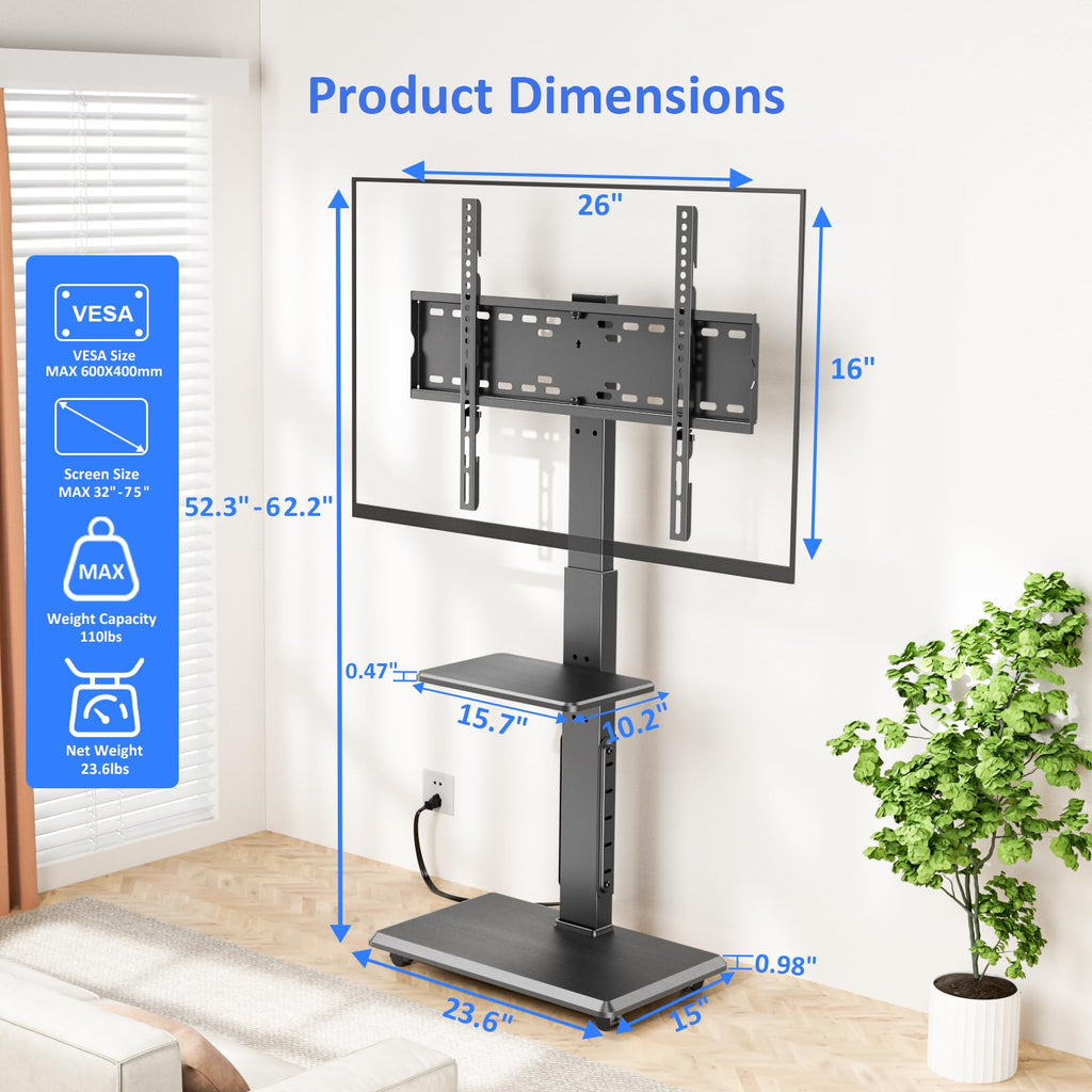Height Adjustable Rolling TV Stand with Shelf Y404