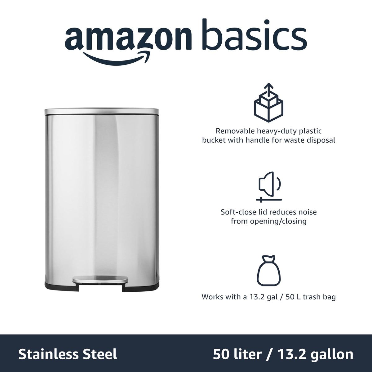 13.2 Gallon Soft-Close Stainless Steel Trash Can B625877