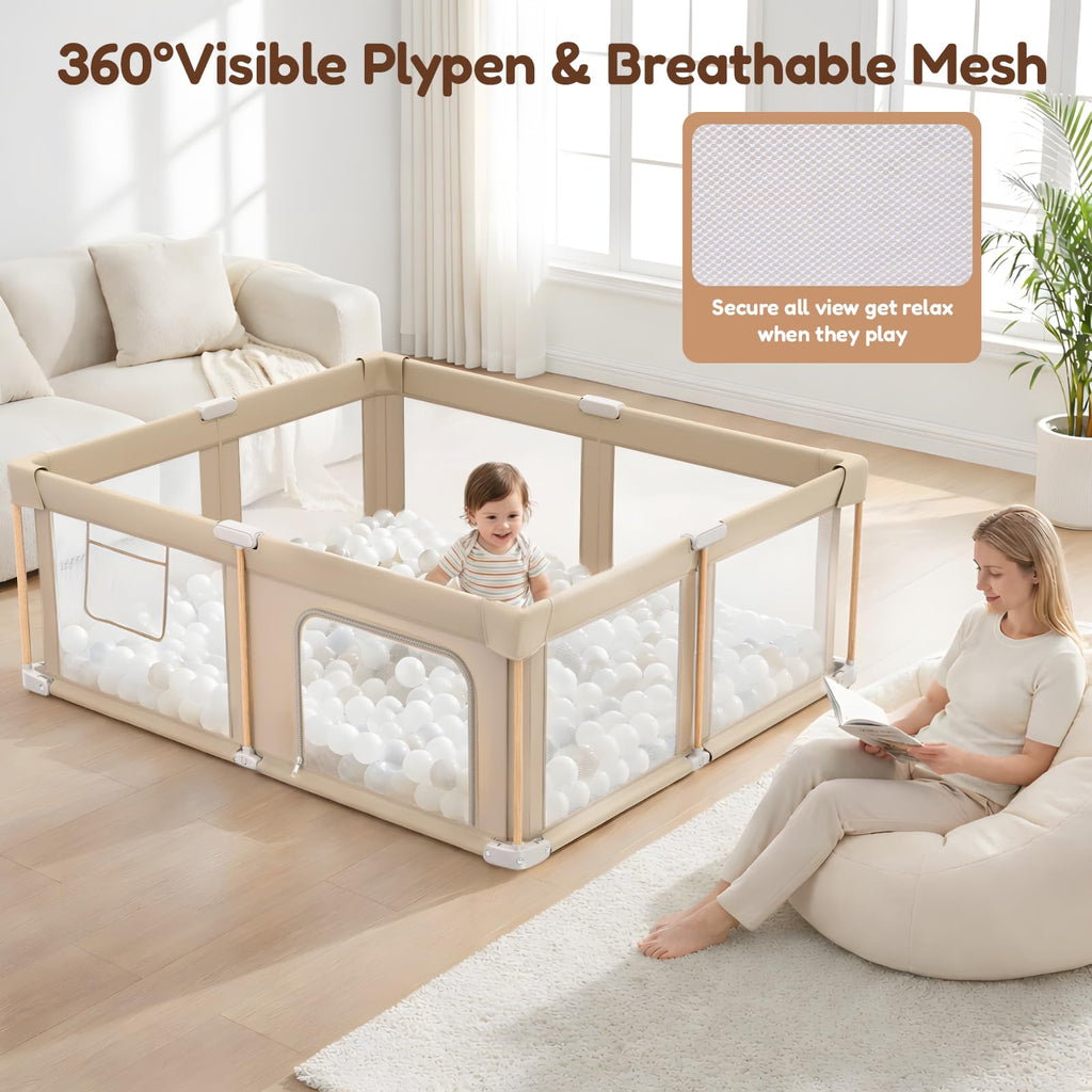 Foldable Baby Playpen with Mat, Mesh and Storage Bag O4803