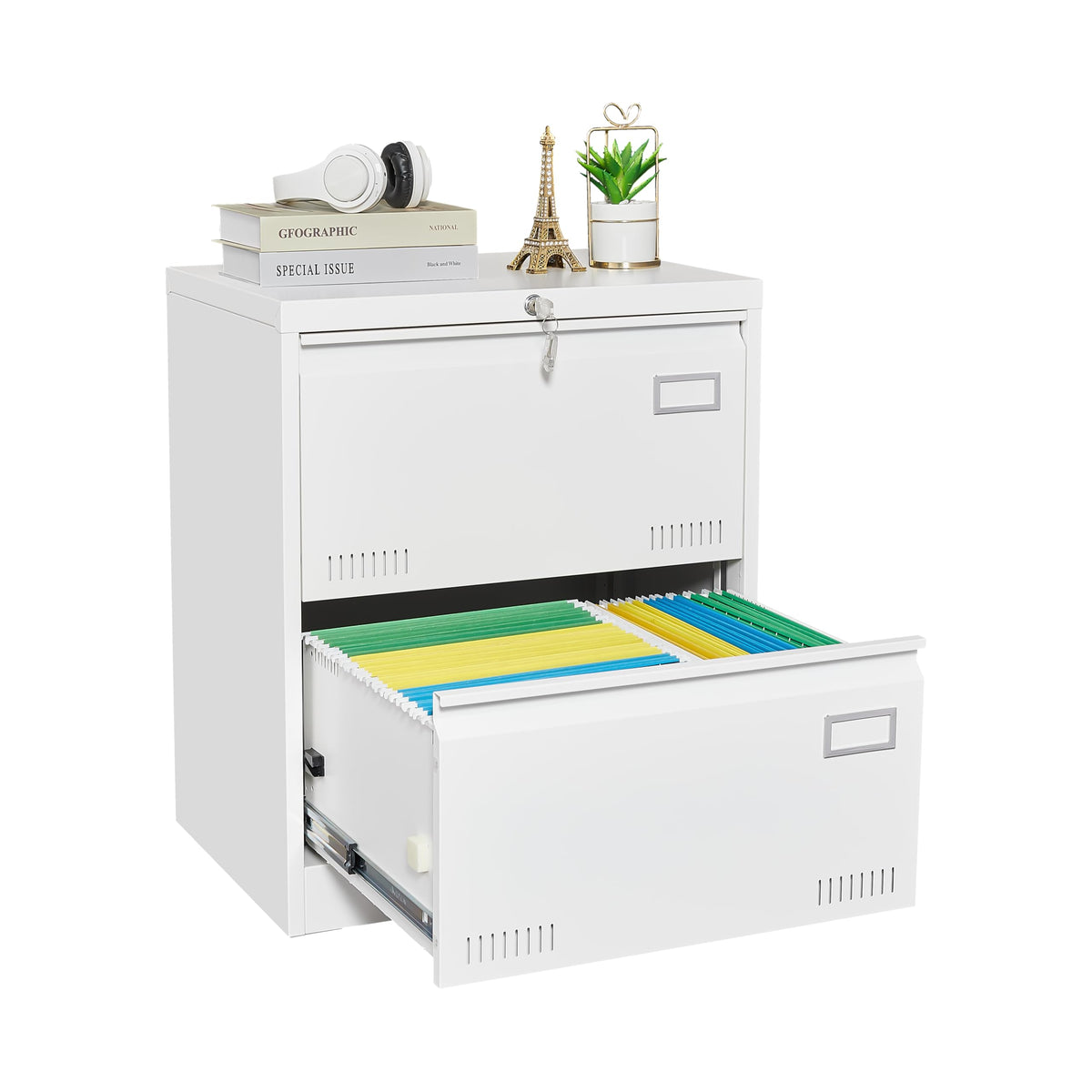 White 2 Drawer Metal Lockable File Cabinet K384