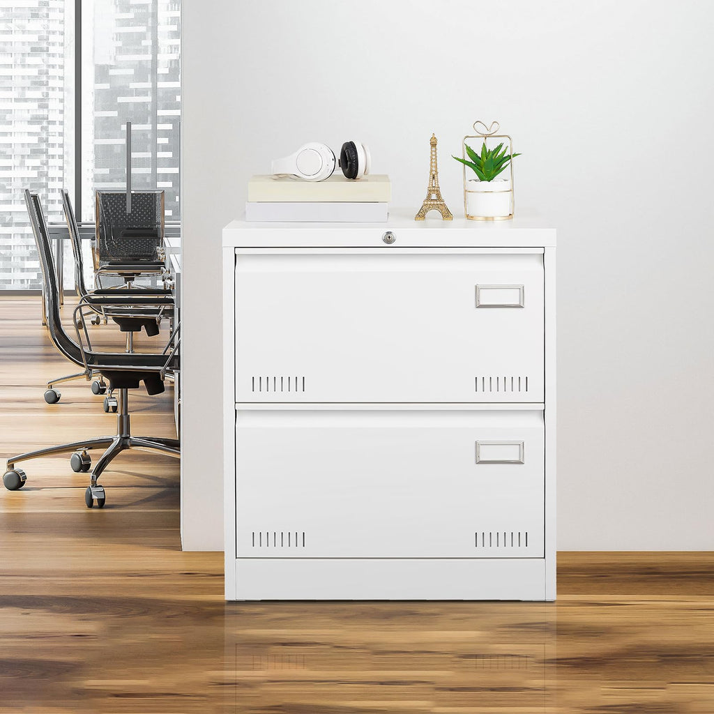 White 2 Drawer Metal Lockable File Cabinet K384