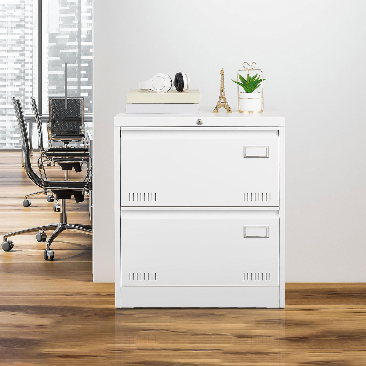 White 2 Drawer Metal Lockable File Cabinet K384