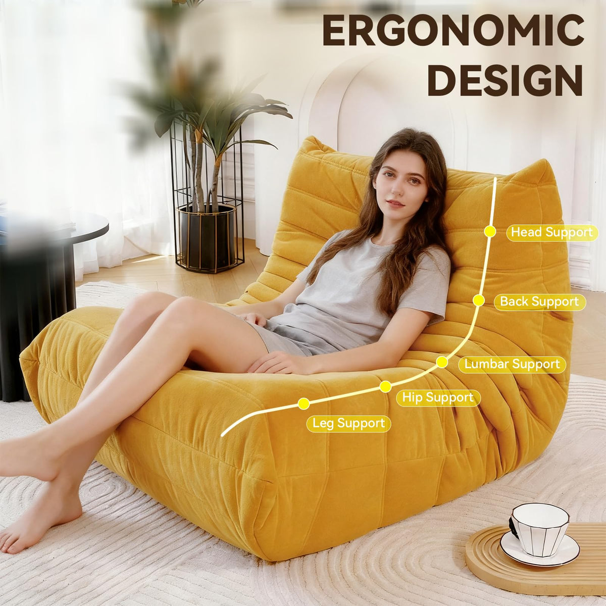 Yellow Memory Foam Bean Bag Chair G552