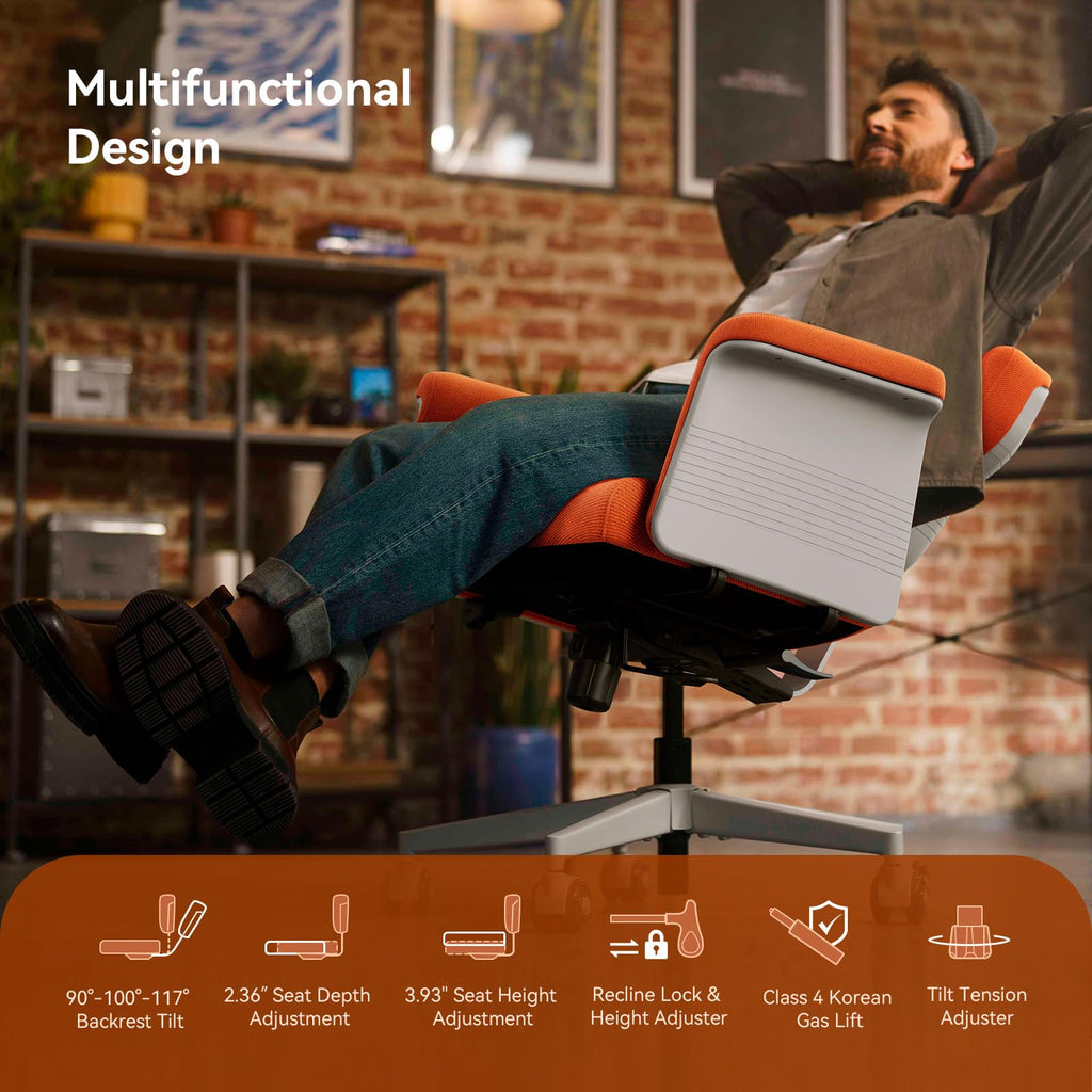 Orange Adjustable Ergonomic Office Chair with Desk Tray E925