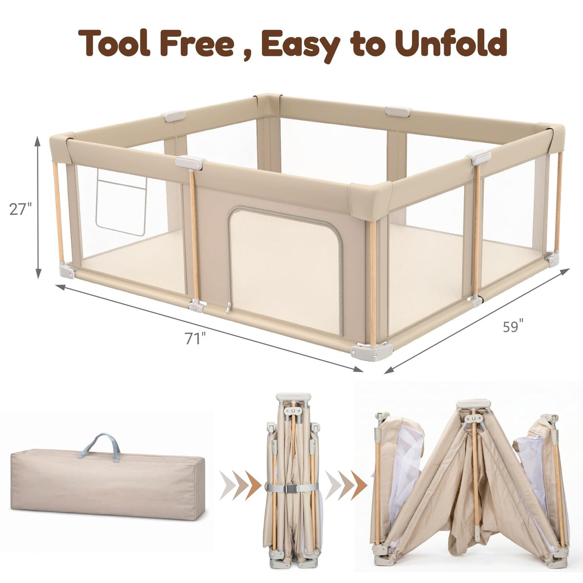 Foldable Baby Playpen with Mat, Mesh and Storage Bag O4803