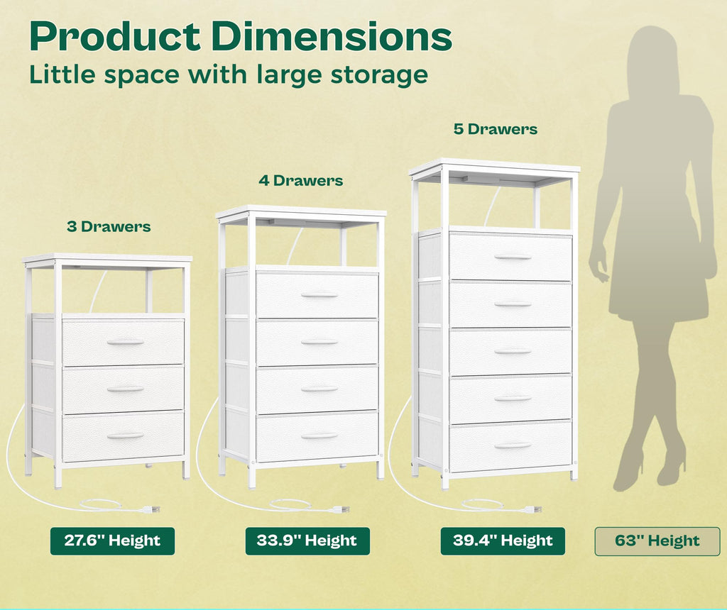 White 5 Drawer Dresser with Charging Station P93133