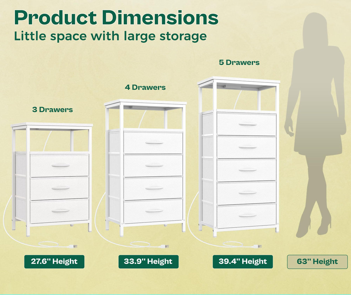White 5 Drawer Dresser with Charging Station P93133