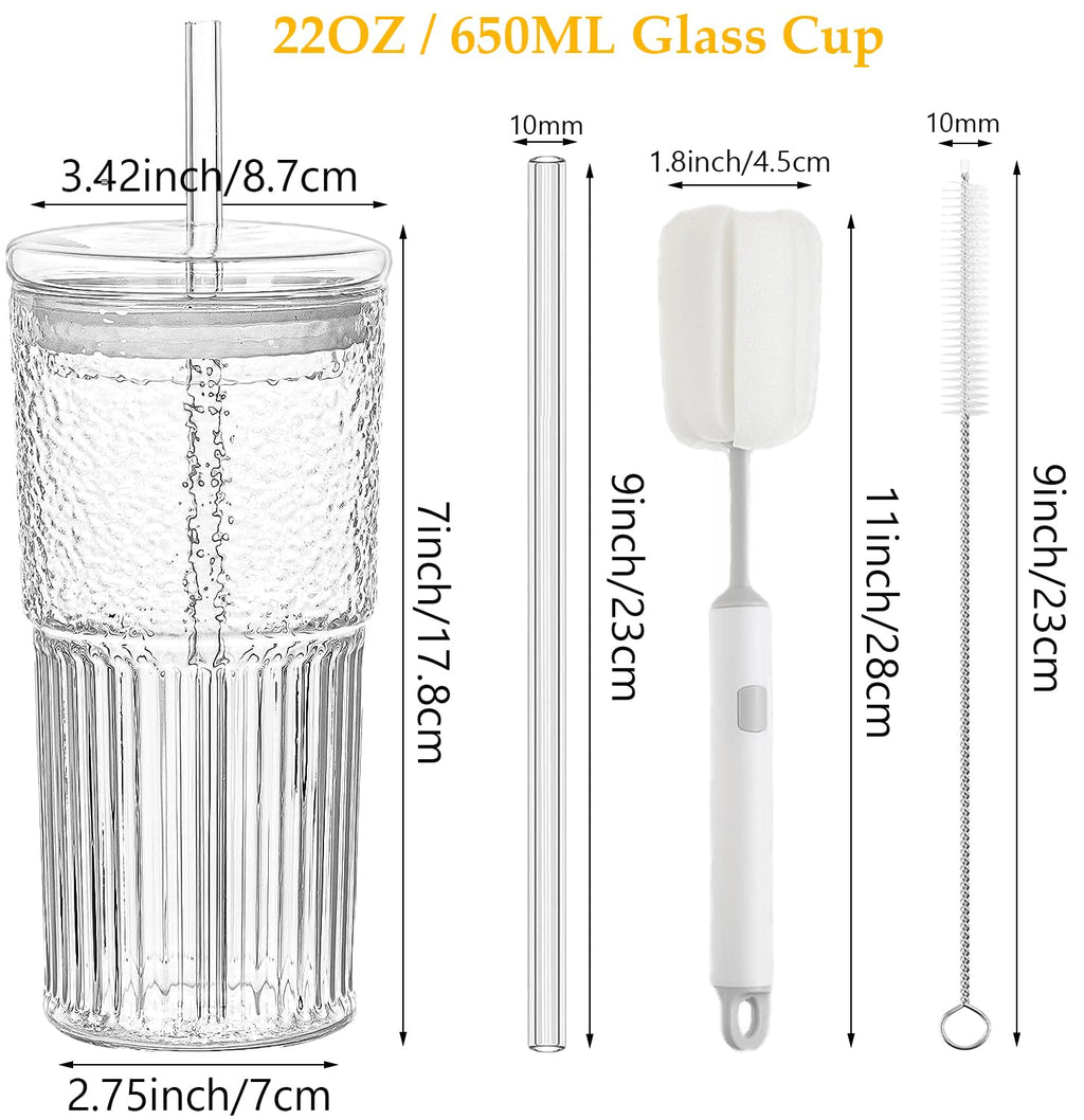 2Pcs 22oz Glass Cups with Lids and Straws D164063