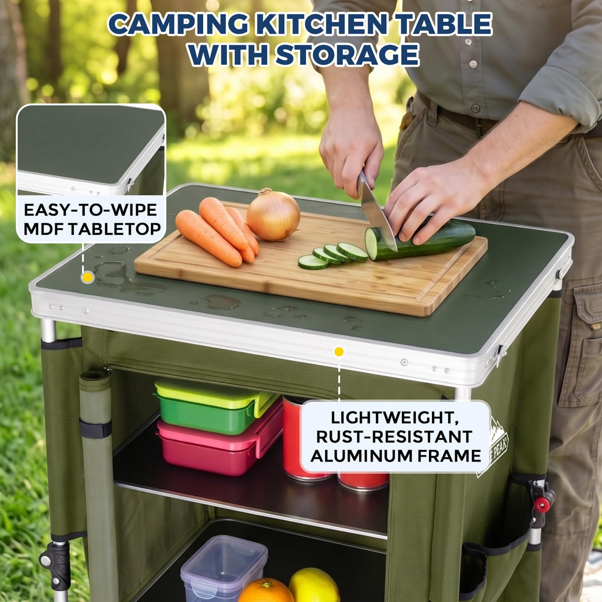 Green Portable Aluminum Folding Camping Table with Storage Organizer V645