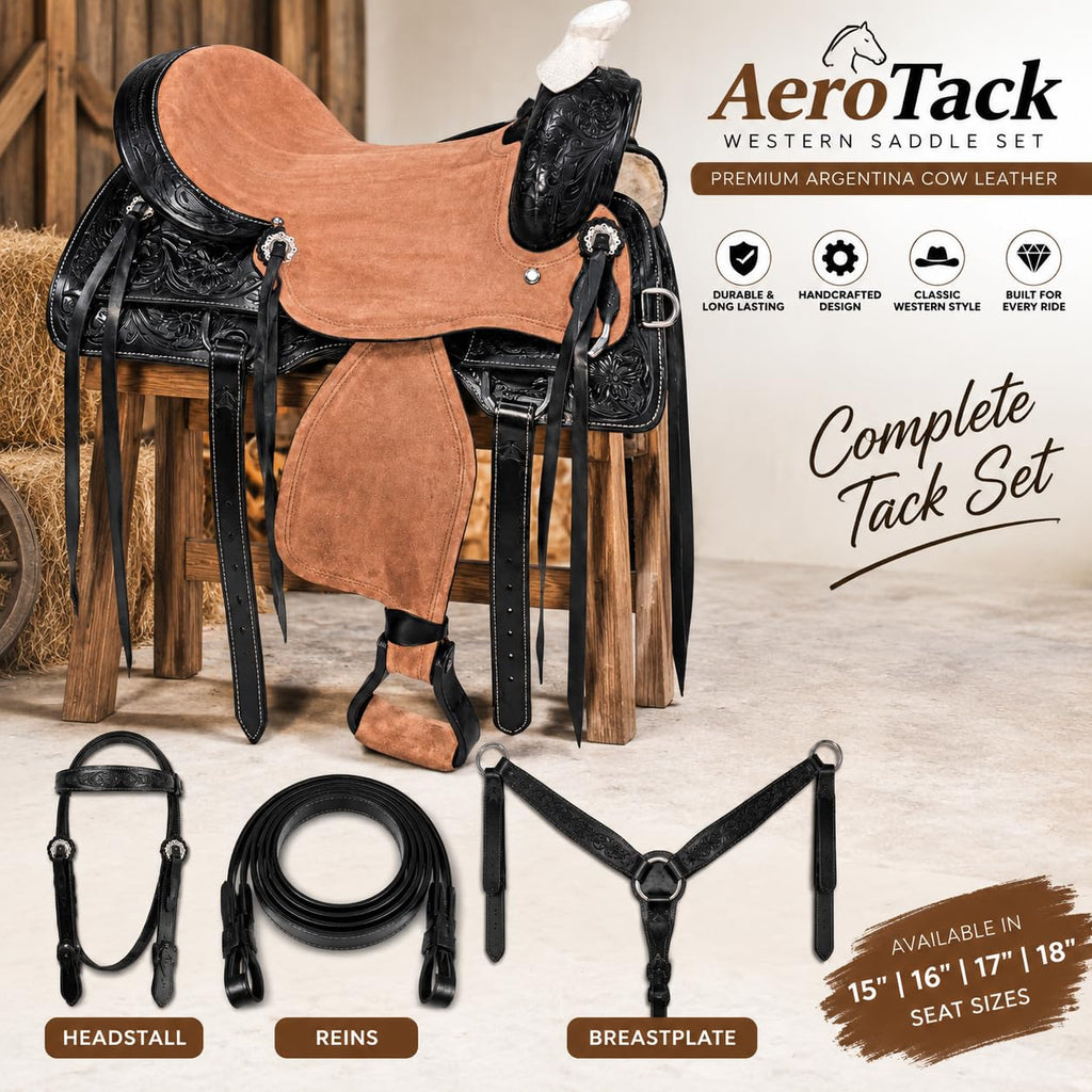 Argentina Cow Leather Saddle Set with Headstall, Reins & Breastplate C150133