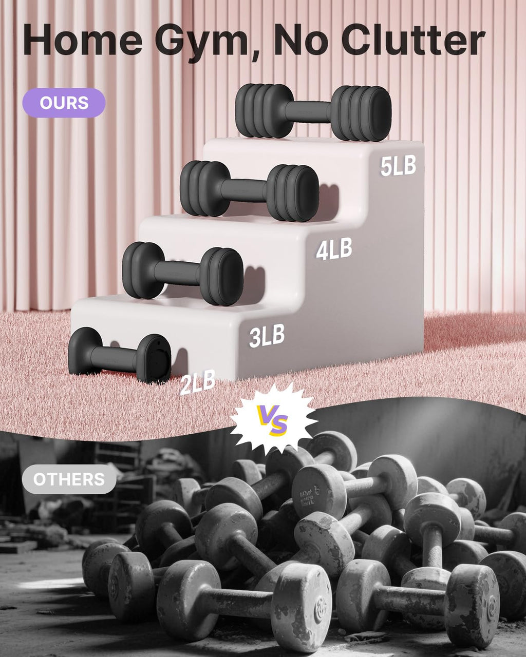 Adjustable Dumbbell Set of 2, 4-in-1 Free Weights with Soft Grip and Base E61672