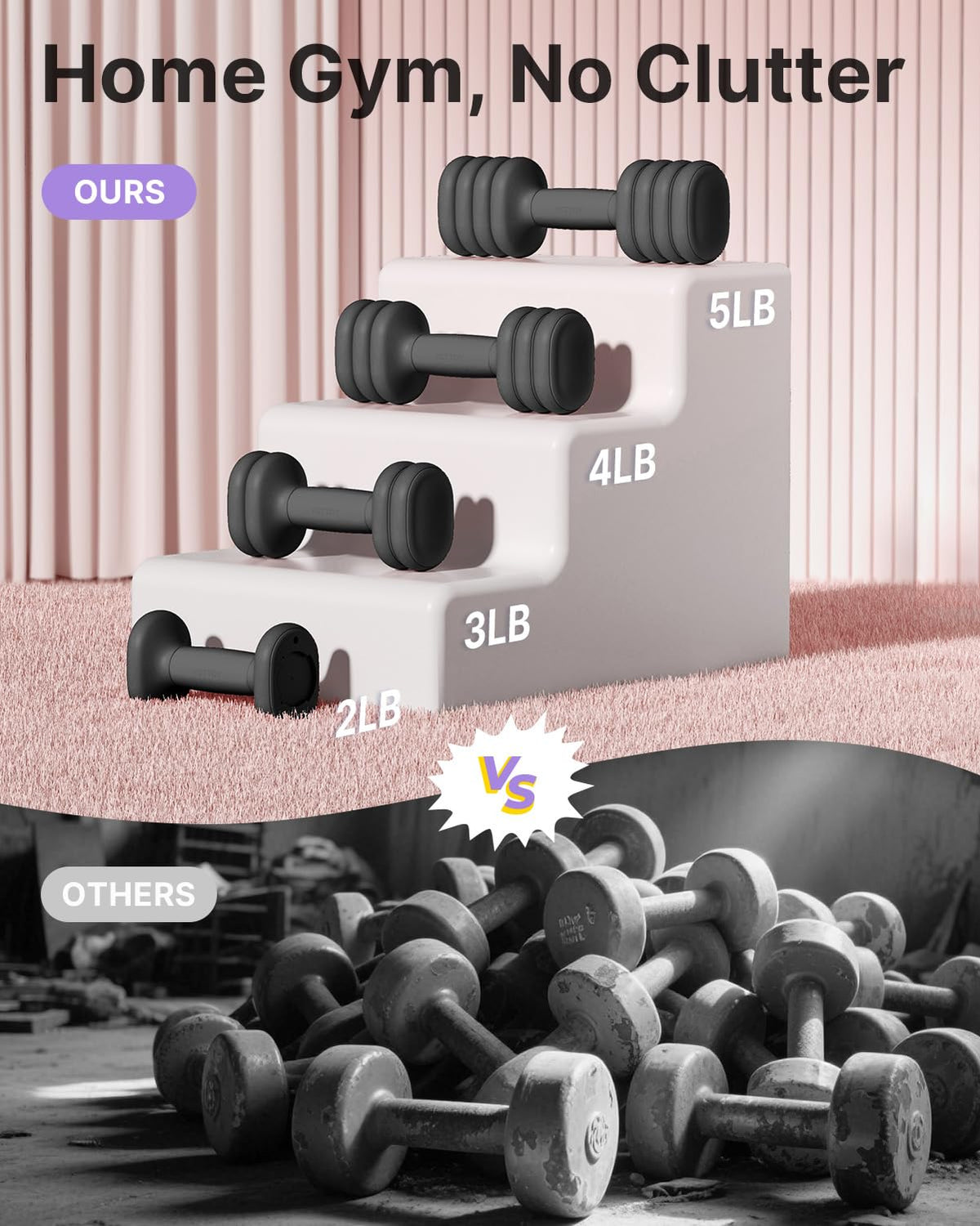 Adjustable Dumbbell Set of 2, 4-in-1 Free Weights with Soft Grip and Base E61672