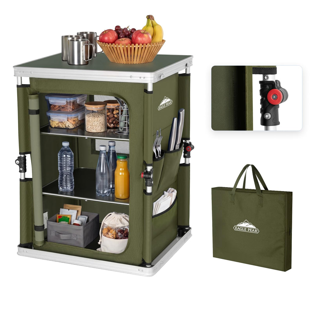 Green Portable Aluminum Folding Camping Table with Storage Organizer V645