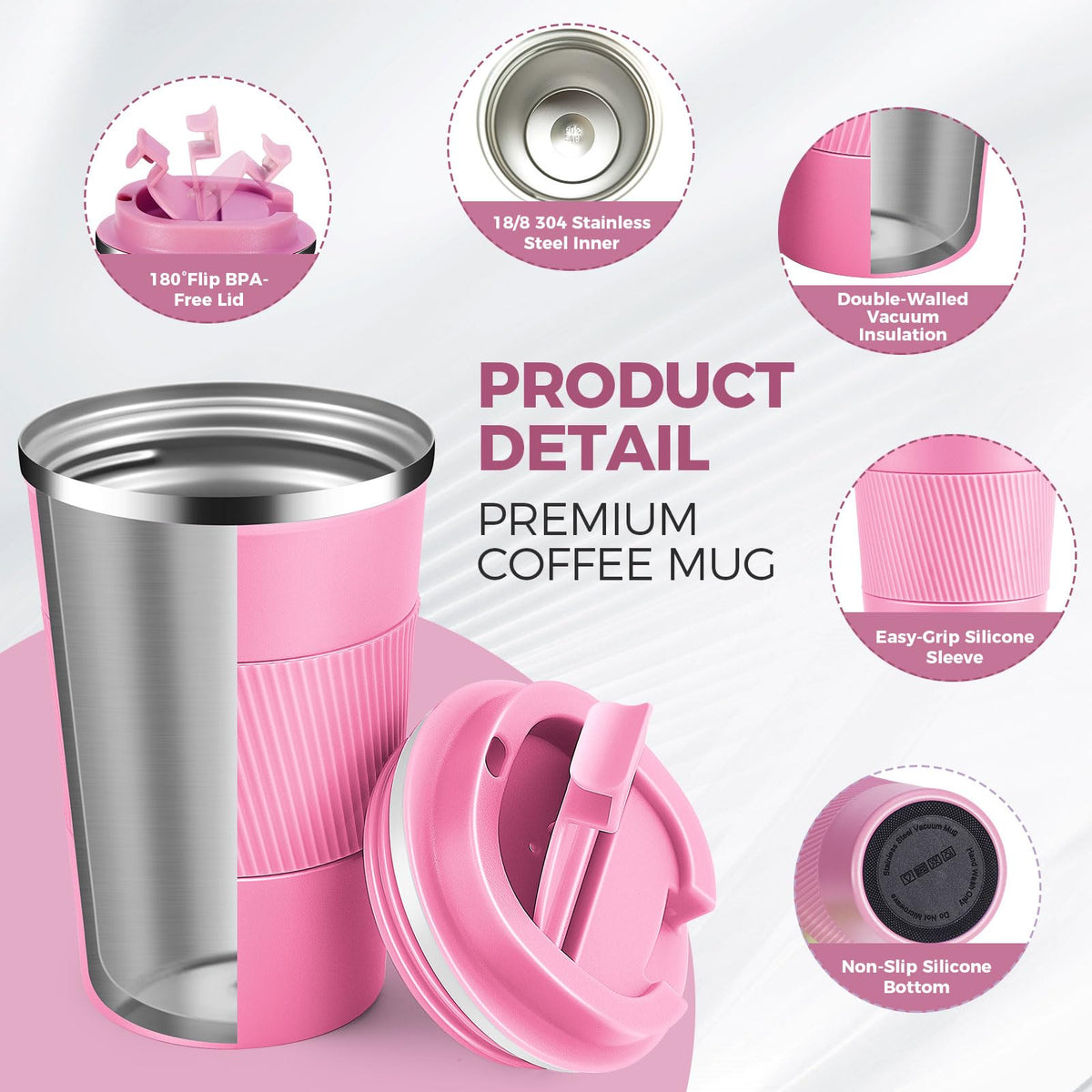 13 oz Stainless Steel Insulated Travel Coffee Mug 2 Pack Z304