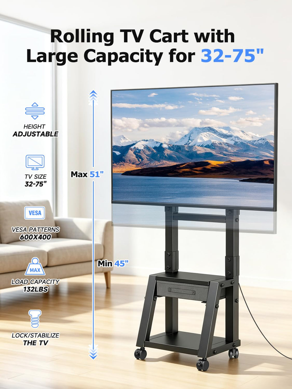 Mobile TV Cart with Storage Drawer for 32-75 inch TVs L803357