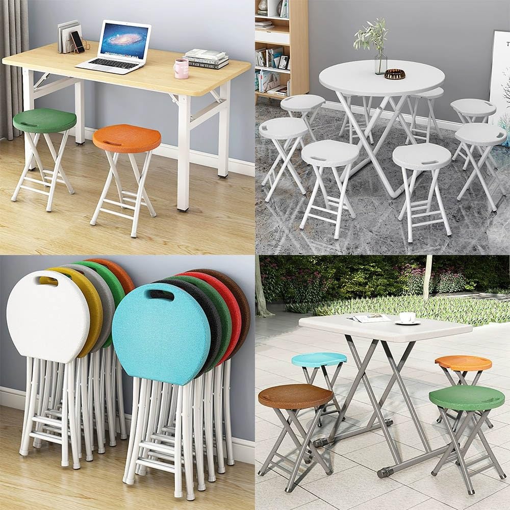 Folding Stool, 18in Portable Collapsible Bar Stool with Handle, Foldable Lightweight Camping Chair Stool for Outdoor Indoor Kitchen Bar, Assembly Free(Black,White Frame) H212286