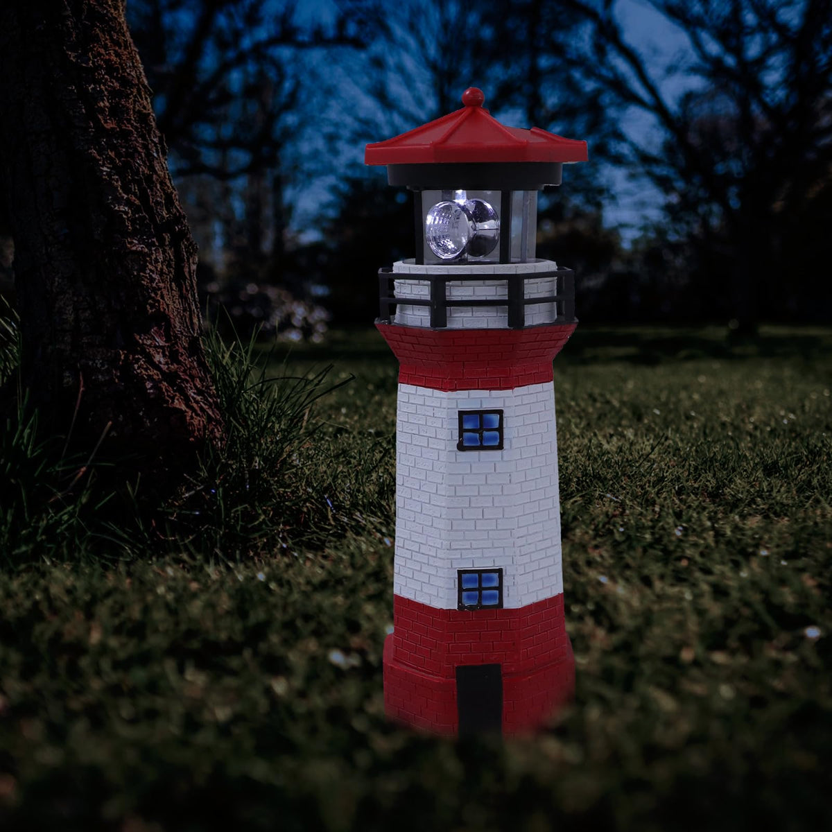 Solar Powered Rotating Lighthouse Resin LED Light Z771048