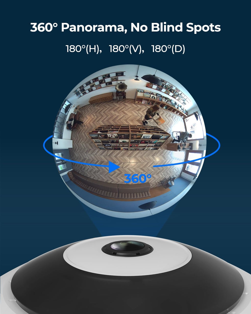 WiFi Security Fisheye Camera, 2K+ 6MP 360° Panorama F14443