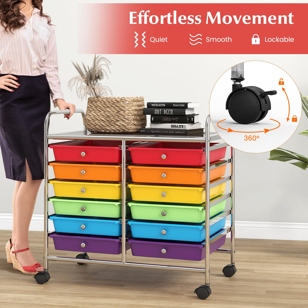 12 Drawer Rolling Storage Cart with Lockable Wheels J1172