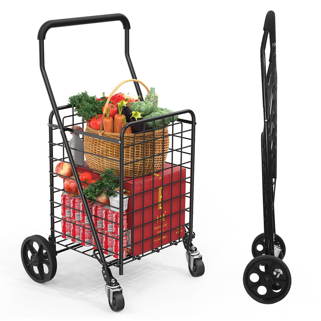 Grocery Shopping Cart with Swivel Wheels, Collapsible Utility Cart M7518