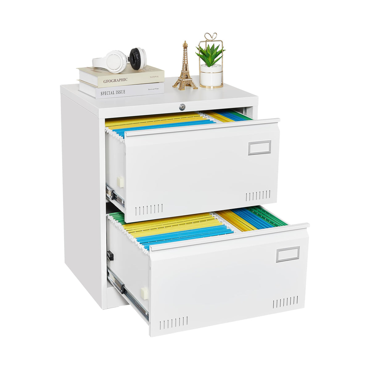 White 2 Drawer Metal Lockable File Cabinet K384