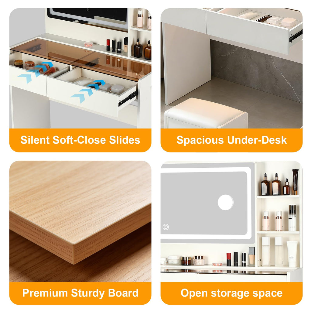 White Makeup Vanity Desk with LED Mirror K89344