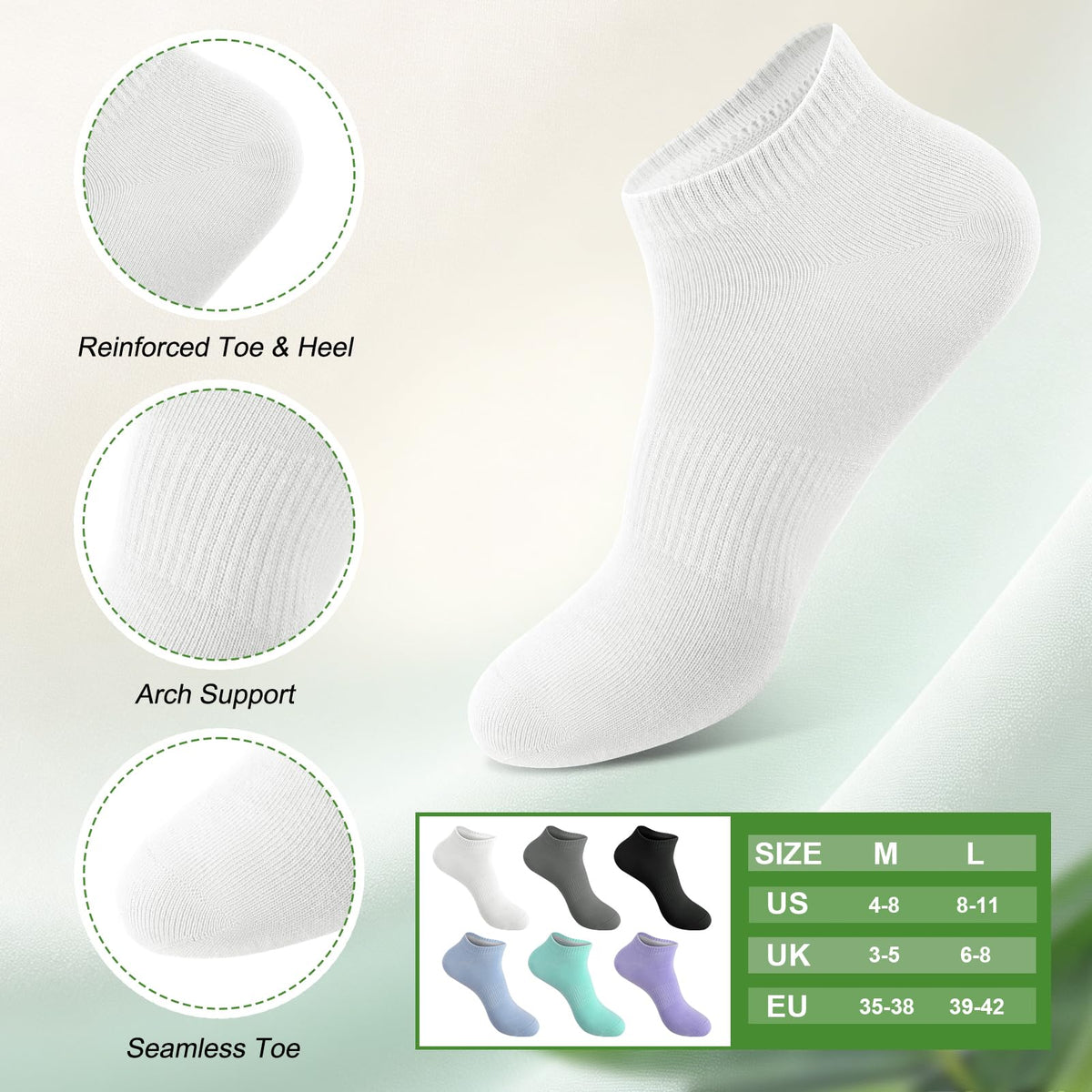 6 Pairs Breathable Bamboo Viscose Ankle Socks J651211