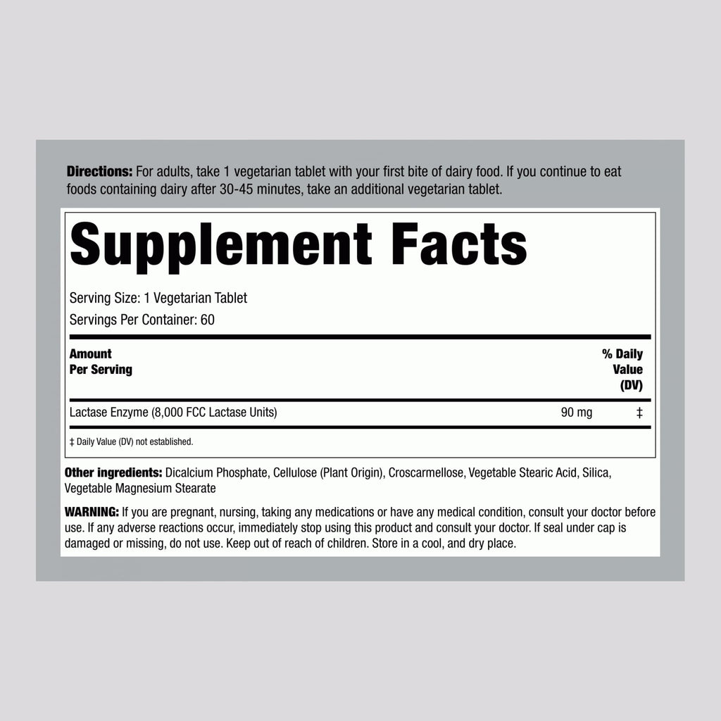 Lactase Enzyme 8000 FCC 60 Tablets V75228