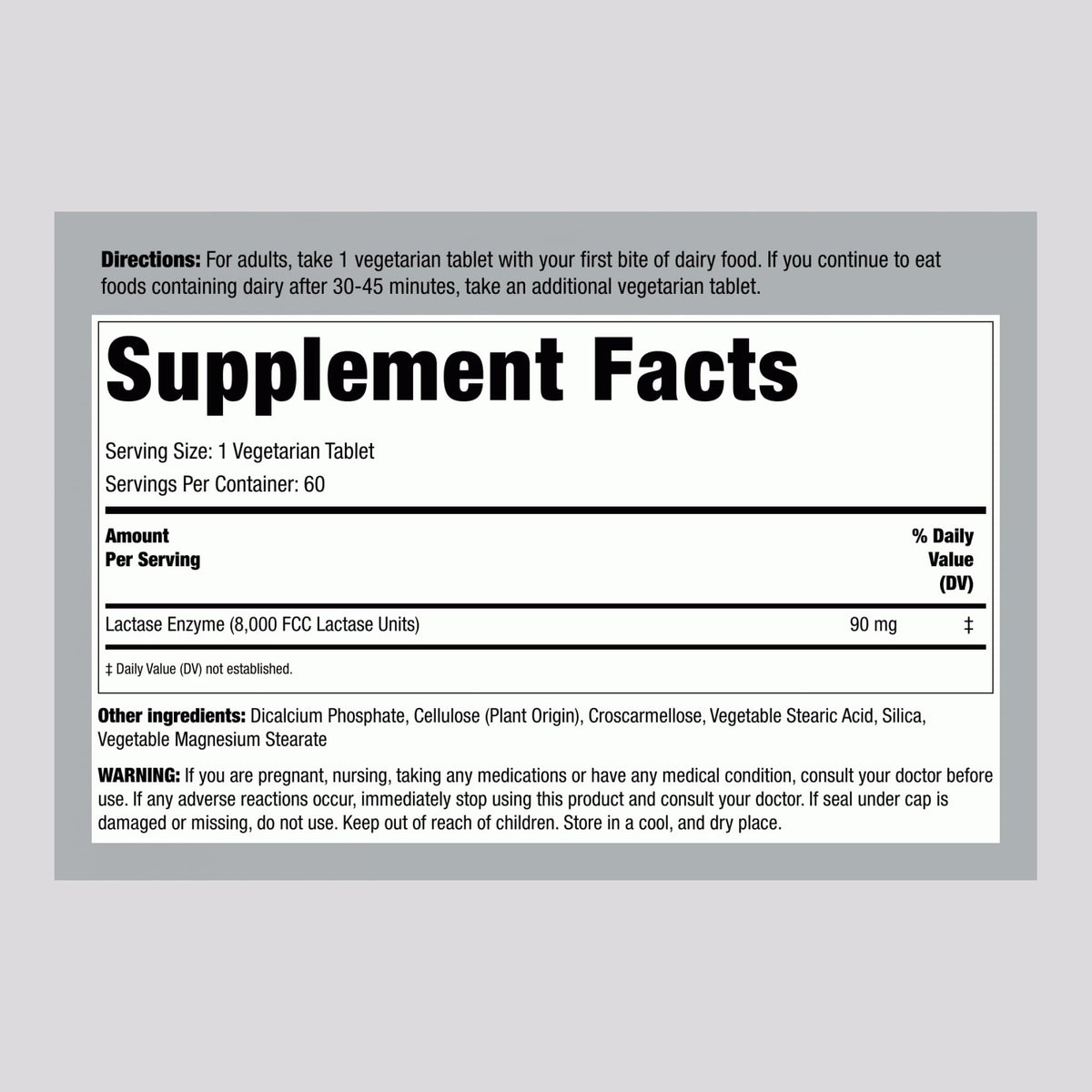 Lactase Enzyme 8000 FCC 60 Tablets V75228