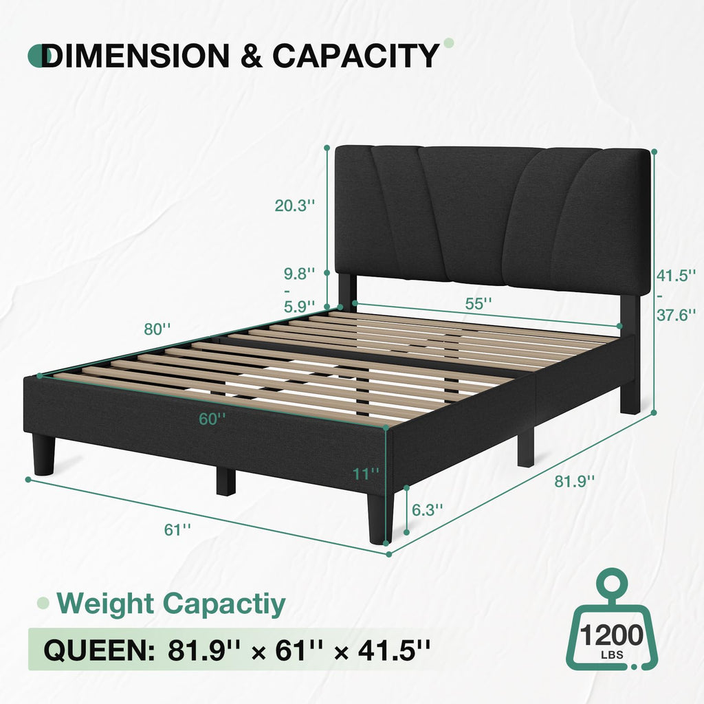 Queen Size Linen Upholstered Bed Frame with Headboard Z283264
