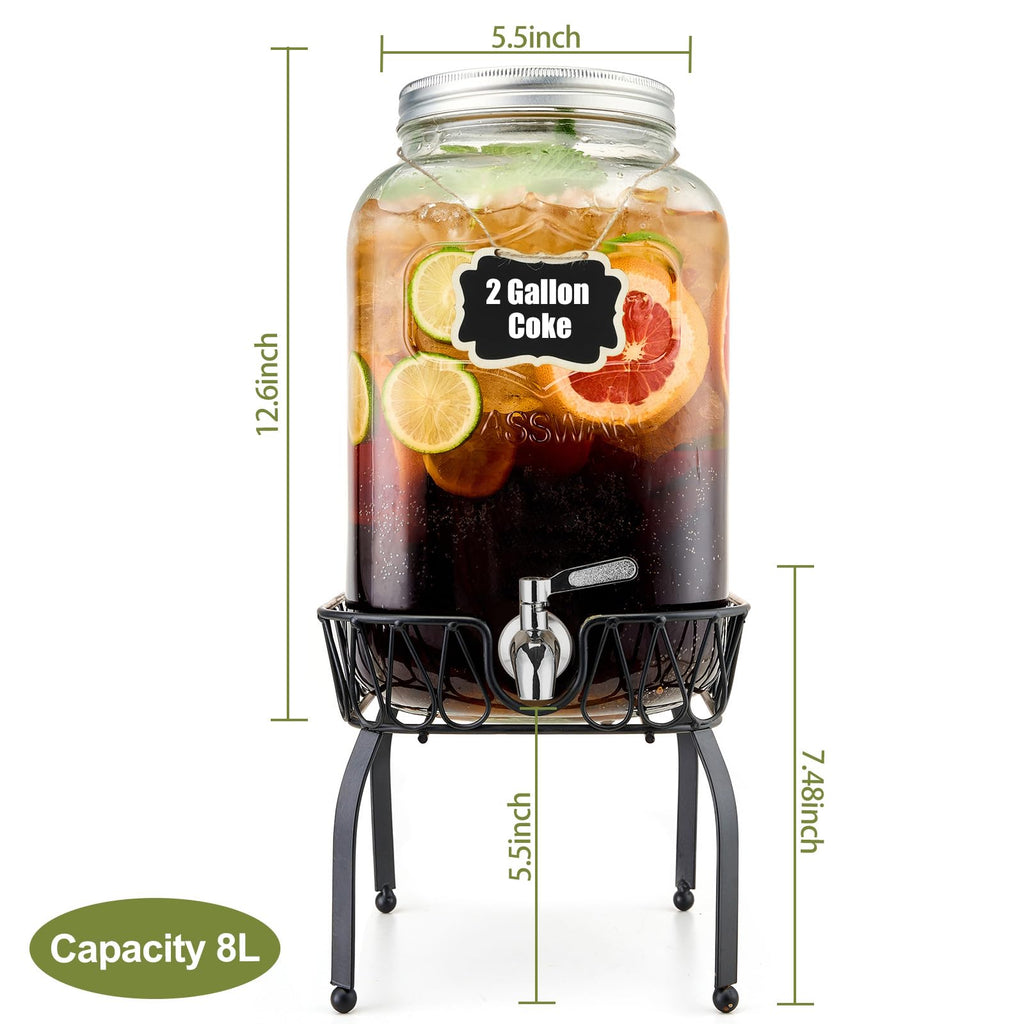 2 Gallon Glass Beverage Dispenser with Stand and Lid F553927