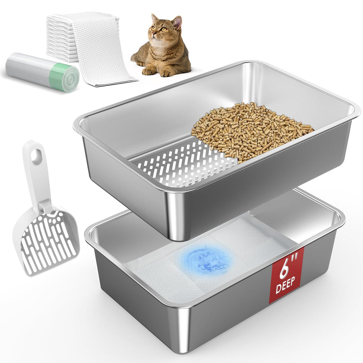 L Stainless Steel Sifting Litter Box J8631