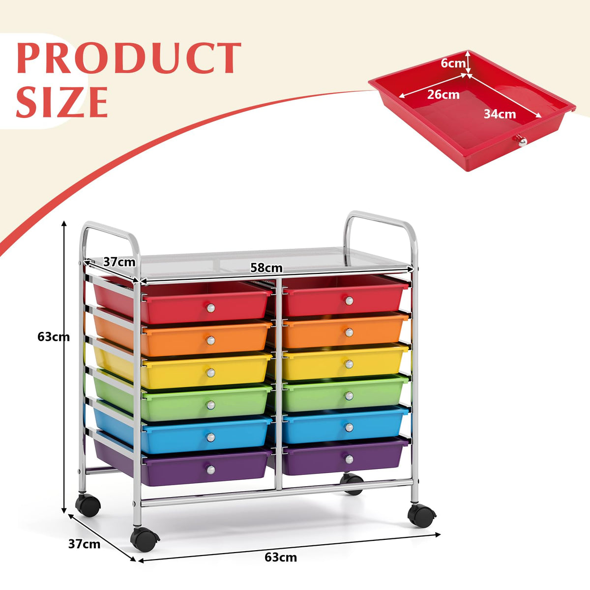 12 Drawer Rolling Storage Cart with Lockable Wheels J1172
