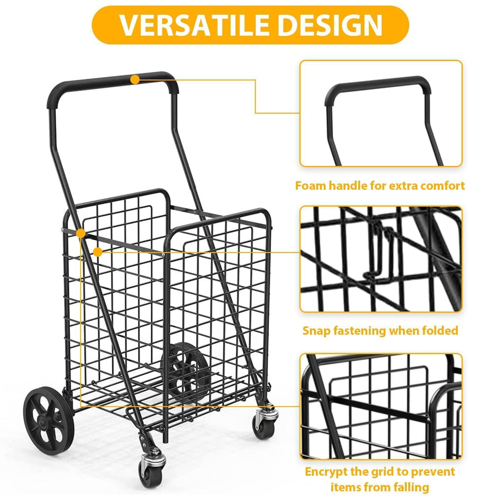 Grocery Shopping Cart with Swivel Wheels, Collapsible Utility Cart M7518
