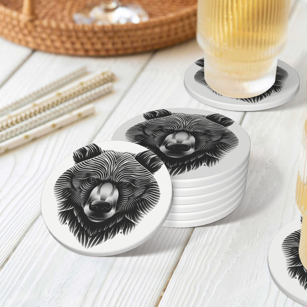 Black and White Bear Head Ceramic Coasters Set of 6 F4612