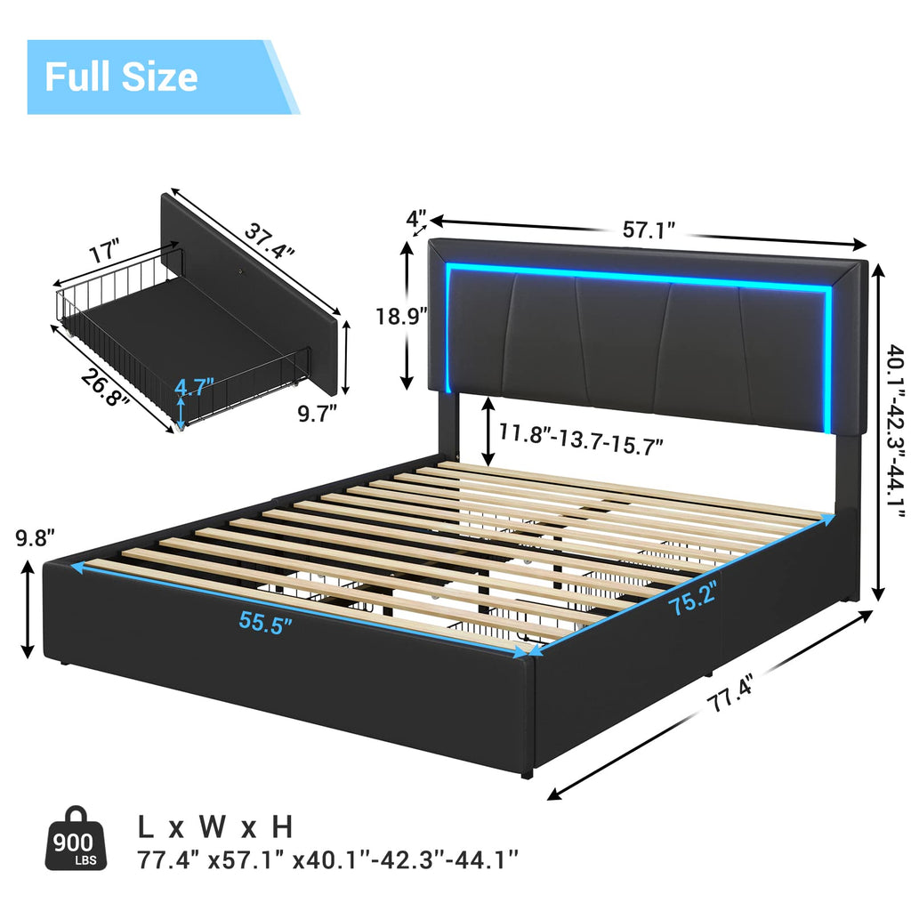 Full Size Upholstered Platform Bed Frame with Headboard and 4 Storage Drawers A5817