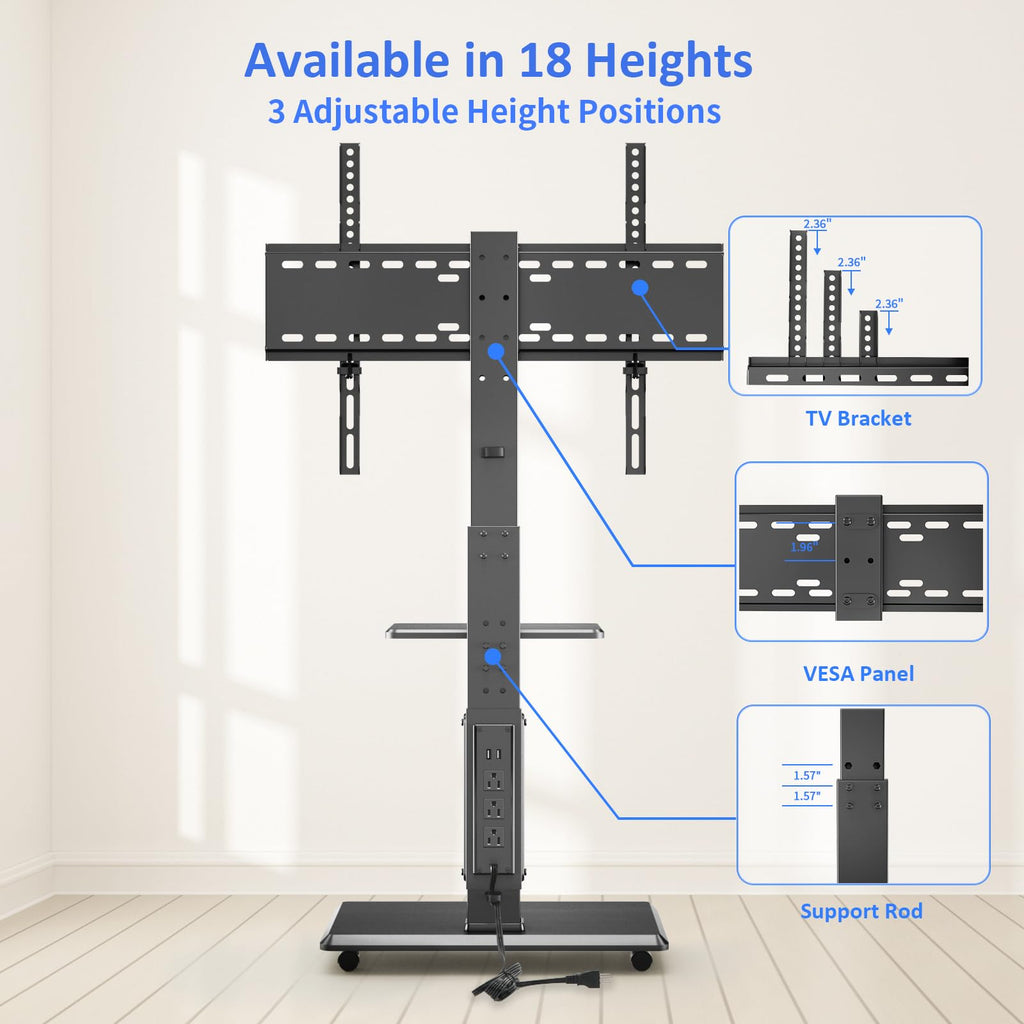 Height Adjustable Rolling TV Stand with Shelf Y404